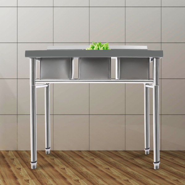 KITNEED 3 Compartments 39*18*35.8in Sink Stainless Steel Commercial Sink Kitchen Bar Basin Sink with 2 Faucets